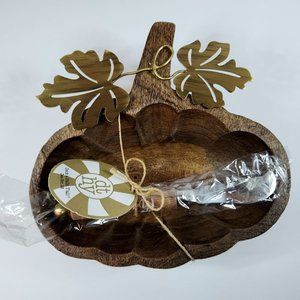 New, Pumpkin Carved Wooden butter Bowl, dip bowl spreading knife leaves …